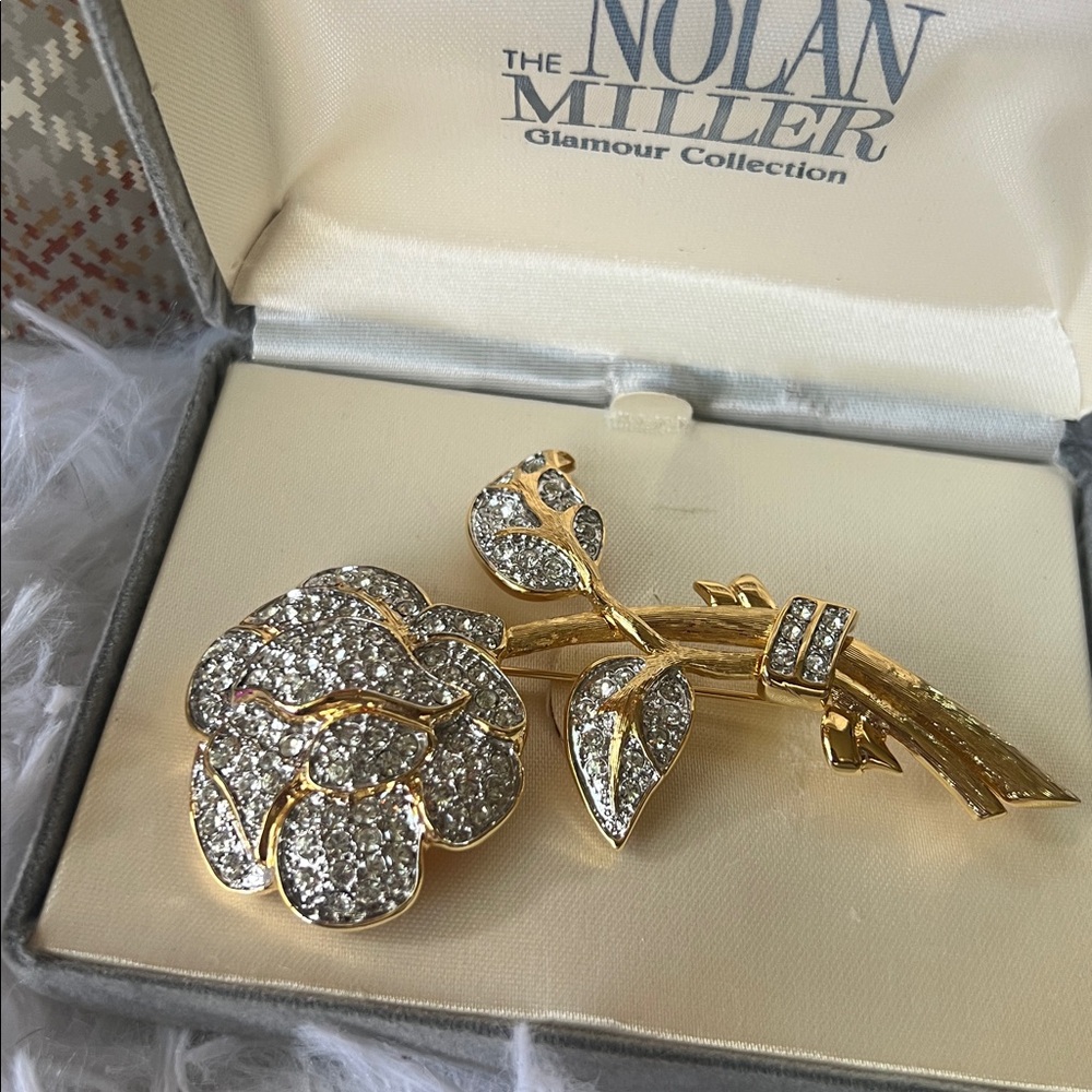Nolan Miller Glamour Collection Large Rose Signed Brooch w/Pave Crystal NIB